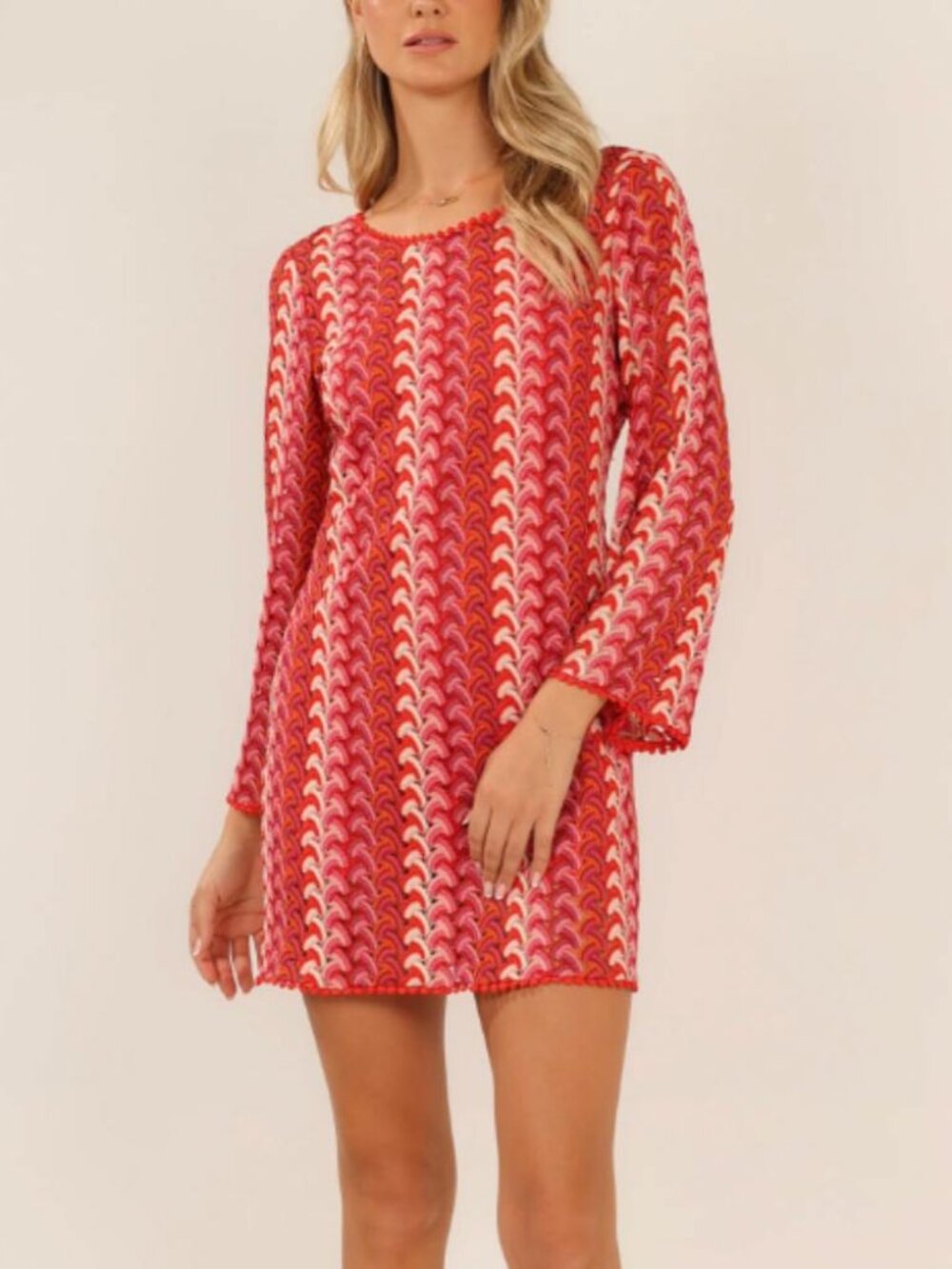 BTB Los Angeles Laguna Mini Dress pink retro crochet bell sleeves open back XS